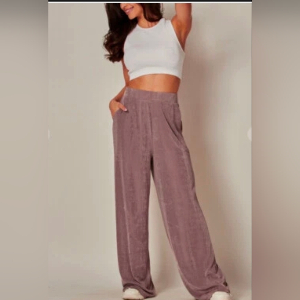 NWT Love Poem Stretch Acetate Knit Wide Leg Pants | Lavender Pull-On Lounge